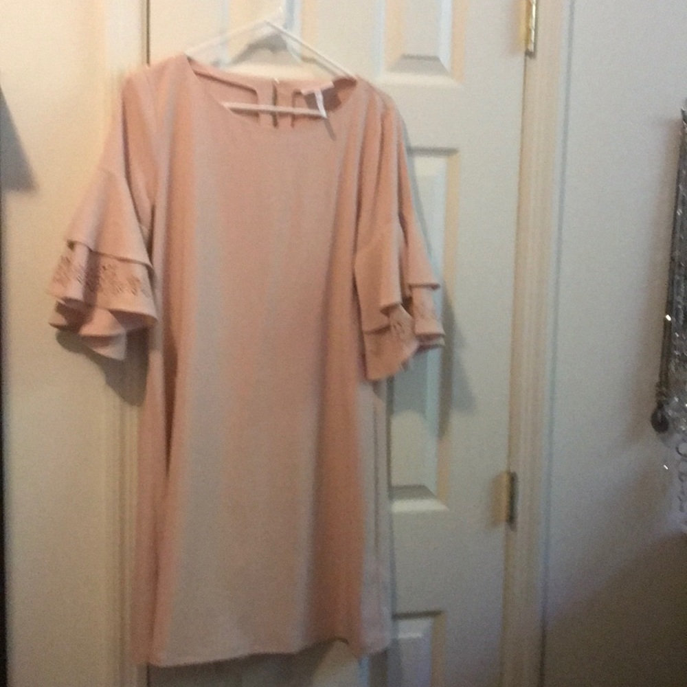 Blush colored Laundry dress with laser cut sleeves